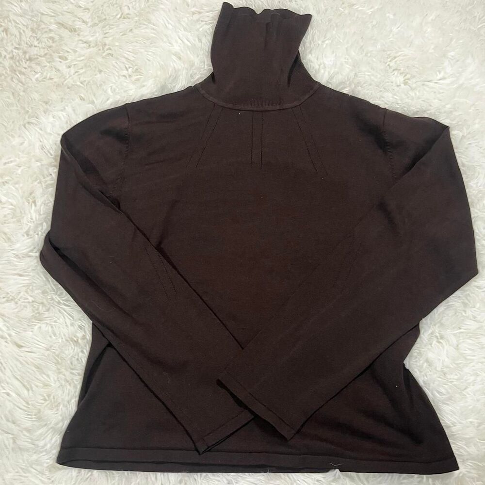 Women's Brown Silk‎ Turtle Neck Size L - Picture 3 of 4